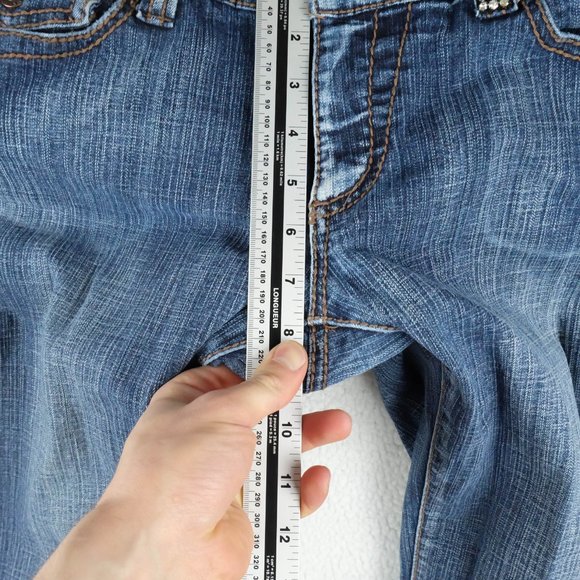 Vintage Blue Jeans Womens 11 12 Bootcut Medium Wash Rhinestones Low Rise 90s - Picture 8 of 13